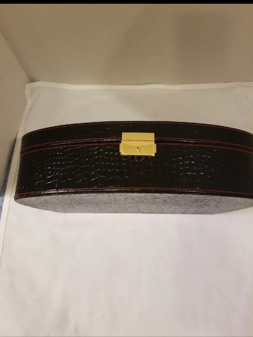 Black Croc-Effect Men's Watch Travel Case with Red Interior